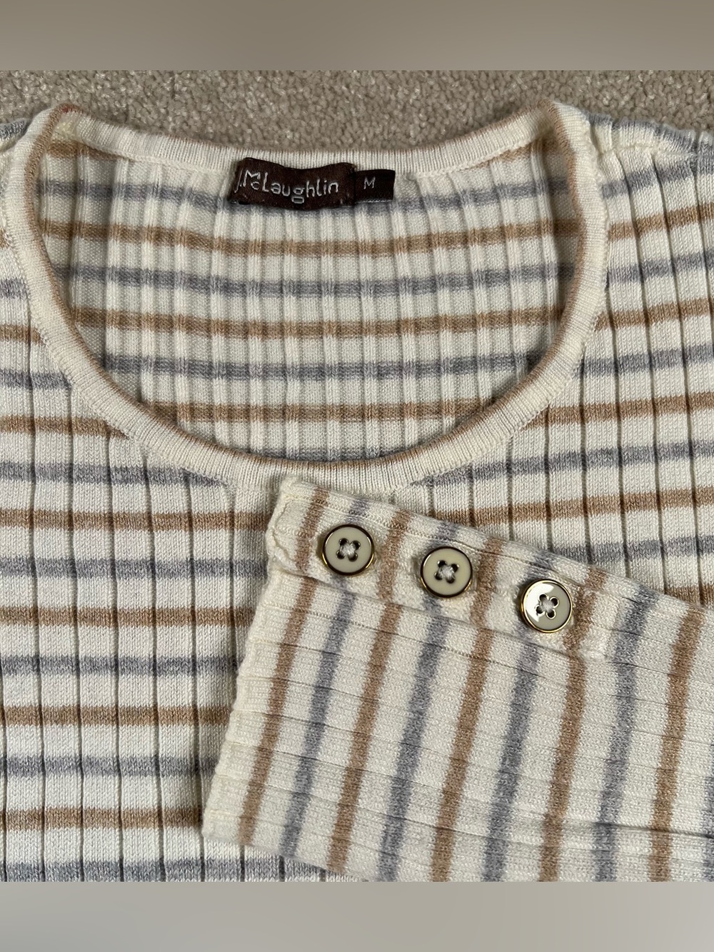 J‎ McLaughlin Shirt Ribbed Stripes Casual women's Medium Stretchy Button Detail